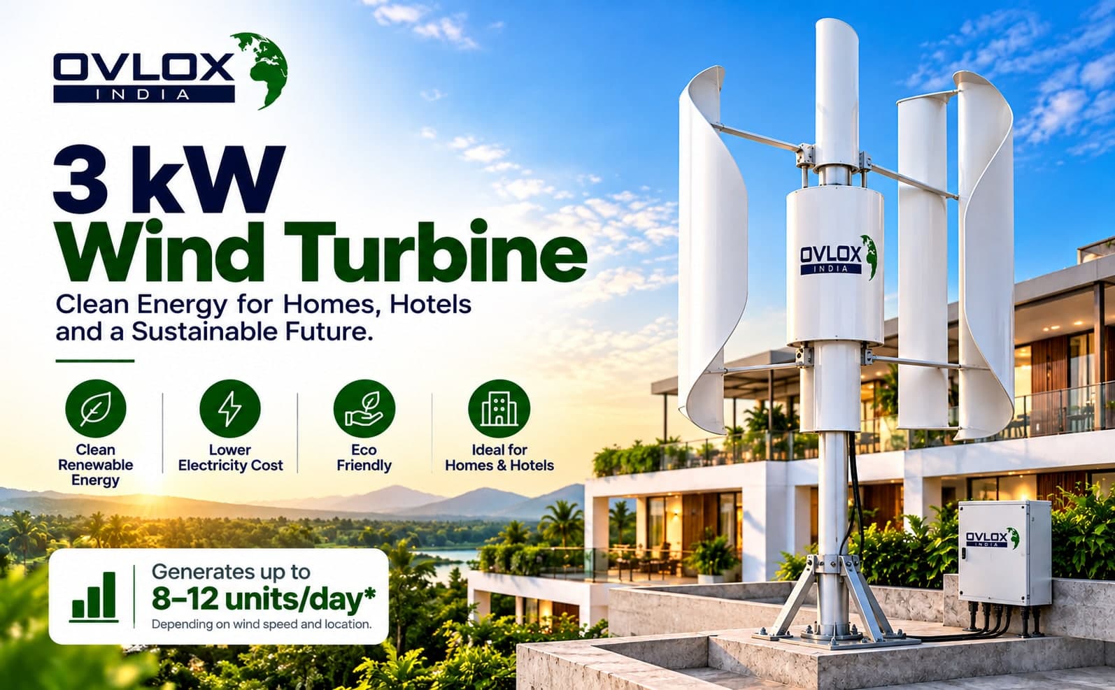 Ovlox AeroWind V3 โ 3 kW Vertical Wind Turbine for Home & Commercial Use