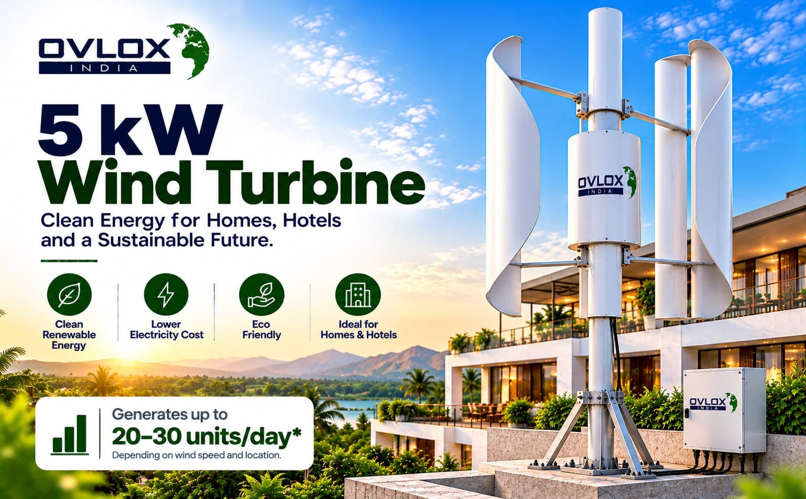 Ovlox AeroWind V5 โ 5 kW Vertical Wind Turbine for Farm & Commercial Use